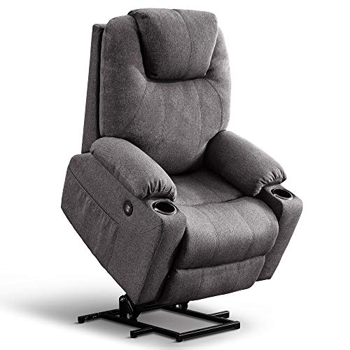 Mcombo Large Power Lift Recliner Chair with Massage and Heat for Elderly Big and Tall People, 3 Positions, 2 Side Pockets and Cup Holders, USB Ports, Fabric 7517 (Large, Gray)