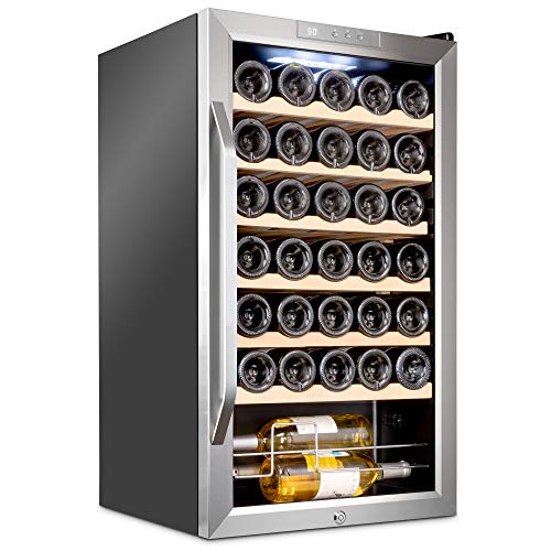 Ivation 34 Bottle Compressor Wine Cooler Refrigerator w/Lock | Large Freestanding Wine Cellar For Red, White, Champagne or Sparkling Wine | 41f-64f Digital Temperature Control Fridge Stainless Steel