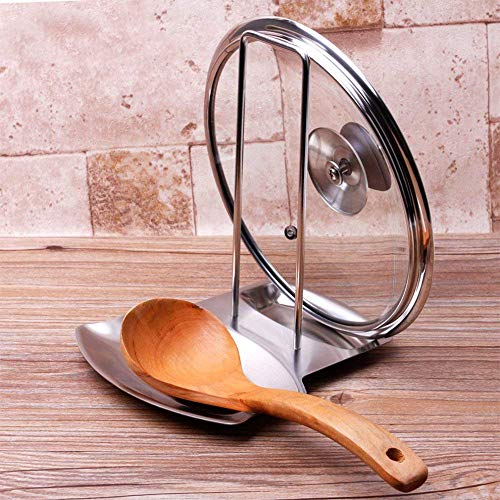 iPstyle Pan Lid Holder for Pots and Pans Progressive Lid and Spoon Rest Shelf 304 Stainless Steel Pan Lid Organizer Kitchen Decor Tool (Holder)