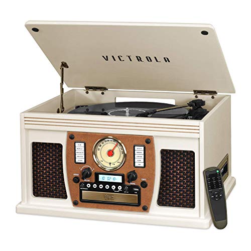 Victrola Navigator 8-in-1 Bluetooth Record Player & Multimedia Center with Built-in Stereo Speakers - 3-Speed Turntable, Vinyl to MP3 Recording | Wireless Music Streaming | White, 1SFA (VTA-600B-WHT)