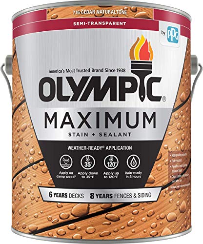 Olympic Stain 79551 Maximum Wood Stain and Sealer, 1 Gallon, Semi-Transparent Stain, Cedar