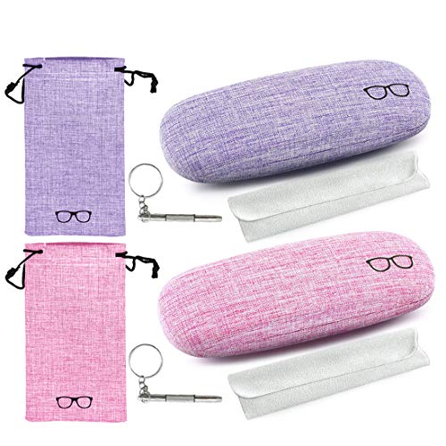 2 Sets Hard Shell Glasses Case Spectacle Case Box Eyeglass Case Protective Case (Purple + Pink)