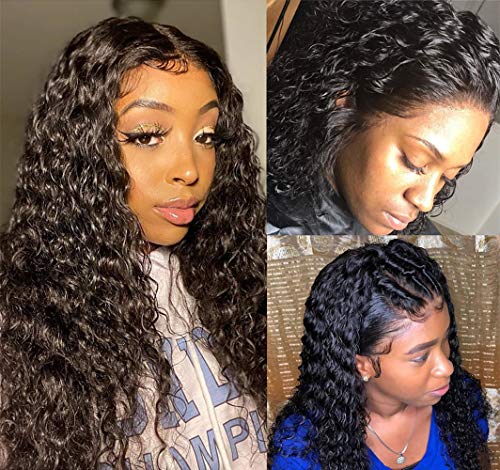 Perstar Glueless Lace Front Wigs Human Hair With Baby Hair Water Wave Unprocessed 100% Human Hair Wigs For Black Women Pre Plucked Curly Lace Front Wigs 18 Inch Natural Black Hair Wig