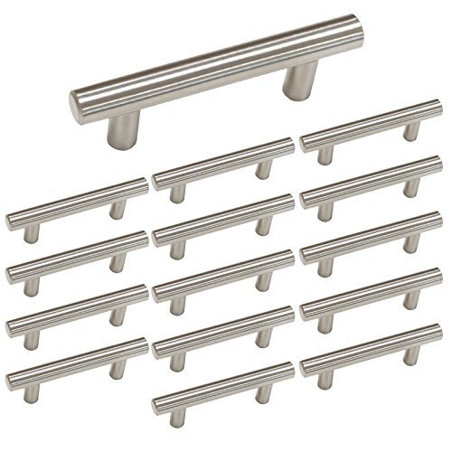 homdiy | 15 Pack 3in Hole Centers | Cabinet Handles Nickel Drawer Pulls Stainless Steel, Bar Handle Pull with Brushed Nickel Finish | Kitchen Cabinet Hardware/Dresser Drawers 201SN
