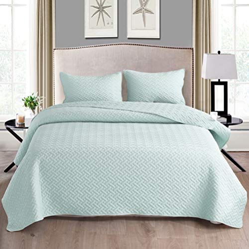 Exclusivo Mezcla 3-Piece Queen Size Quilt Set with Pillow Shams, as Bedspread/Coverlet/Bed Cover(Basket Wave Spablue) - Soft, Lightweight, Reversible& Hypoallergenic