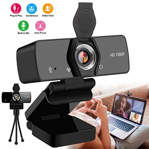 Webcam with Microphone,1080P Webcam USB Web Camera for Desktop & Computer,HD Web Cam Video Camera with Privacy Cover & Tripod,Laptop Desktop PC Camera for Video Conference Recording Streaming Black