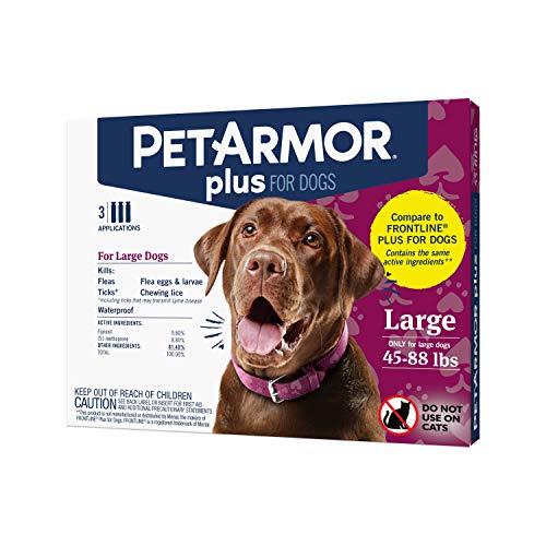 PETARMOR Plus for Dogs Flea and Tick Prevention for Dogs, Long-Lasting & Fast-Acting Topical Dog Flea Treatment, 3 Count, PetArmor Plus Flea & Tick Prevention for Large Dogs with Fipronil (45 to 88 Pounds), 3 Monthly Treatments