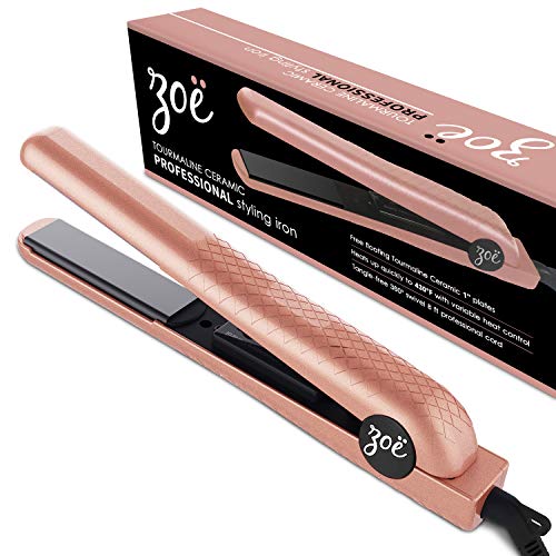 Prizm Professional 2 in 1 Nano Hair Straightener (1”), Tourmaline Ceramic Styling Flat Iron with 3D Floating Plates and Adjustable Temperature, Fast Heating-up & Dual Voltage, Rose Gold