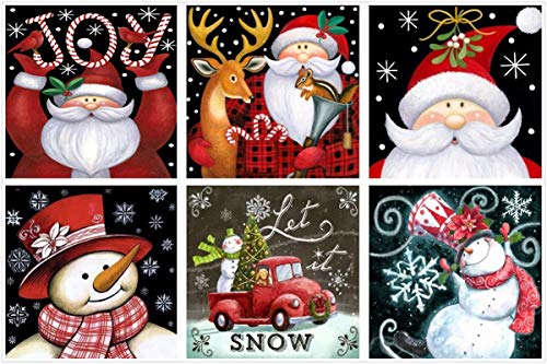 6-Pack 5d Christmas Diamond Painting Art Dotz Kits Paint by Numbers Full Drill for Adult Kids Christmas Xmas Gifts Santa Claus Snowman Reindeer Deer Supplies, 12X12inch (A-6 Sets)