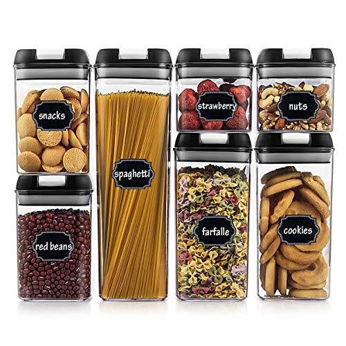 Airtight Food Storage Containers - Wildone Cereal & Dry Food Storage Containers Set of 7 with Easy Locking Lids, for Kitchen Pantry Organization and Storage, Include 20 Labels & 1 Marker