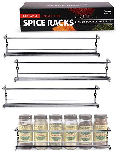 Premium Spice Rack Organizer for Cabinets or Wall Mounts - Space Saving Set of 4 Hanging Racks - Perfect Seasoning Organizer For Your Kitchen Cabinet, Cupboard or Pantry Door