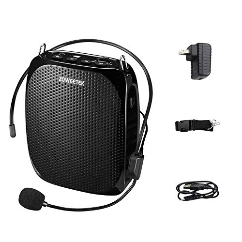 Zoweetek Portable Rechargeable Mini Voice Amplifier with Wired Microphone Headset and Waistband, Supports MP3 Format Audio for Teachers, Singing, Coaches, Training, Presentation, Tour Guide