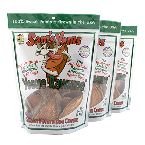 Sam's Yams Sweet Potato Dog Chewz 14oz Bags-Veggie Rawhide,3-Pack