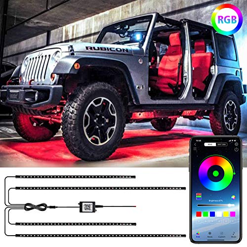 LEDCARE Car Underglow Lights, Exterior Car LED Strip Lights 16 Million Colors Neon Accent Lights Kit,Under Lights for Car Sync to Music and Wireless APP Control,DC 12-24V(2×47inch+2×35inch)
