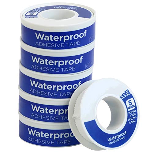 Iconikal First Aid Waterproof Adhesive Tape, 0.5 inch x 5 Yards, White, 6-Pack