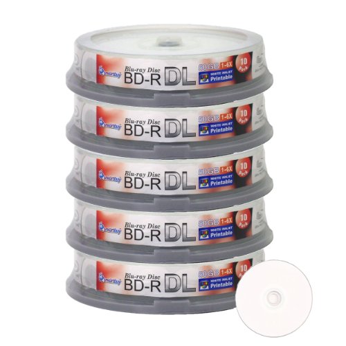 Smart Buy 50 Pack Bd-r Dl Printable White Inkjet 50gb 6X Blu-ray Double Layer Recordable Disc Blank Data Video Media 50-Discs Spindle