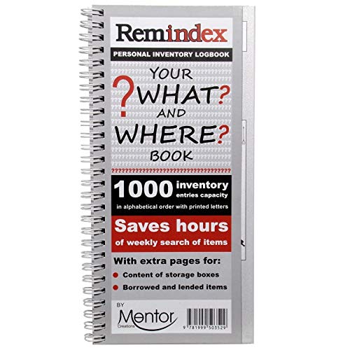 REMINDEX Personal Inventory Storage Organizer logbook - Your What and Where Reference Book Plus Extra Pages for Boxes Content + Borrowed and lended Items