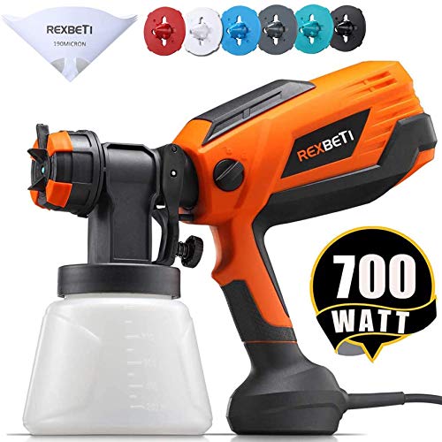 REXBETI 700 Watt High Power Paint Sprayer, 1000ml/min HVLP Home Electric Spray Gun with 1000ml Container, Easy Spraying and Cleaning, 6 Nozzle Sizes (1 Nozzle has Already Been Installed on The Gun)