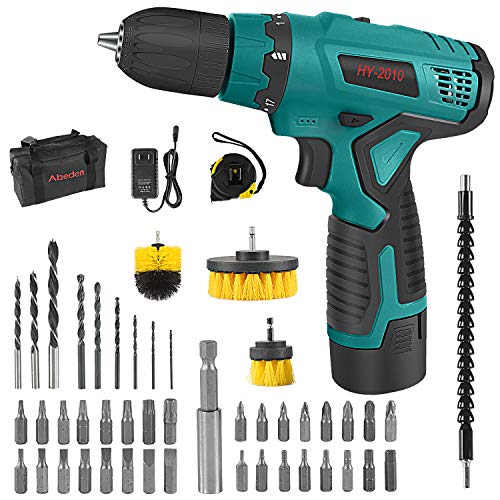 Abeden Cordless Drill/Driver Kit with 2.0Ah Lithium Battery and Charger,12V Power Drill Tool Set,17+1 Torque Setting,280 In-lb Torque,3/8'' Keyless Chuck,Wood Bricks Walls Metal