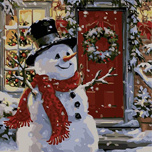 Paint by Numbers, Christmas Canvas Oil Painting Kit for Kids & Adults, 16' W x 20' L Drawing Paintwork with Paint Brushes, Acrylic Pigment - Snowman