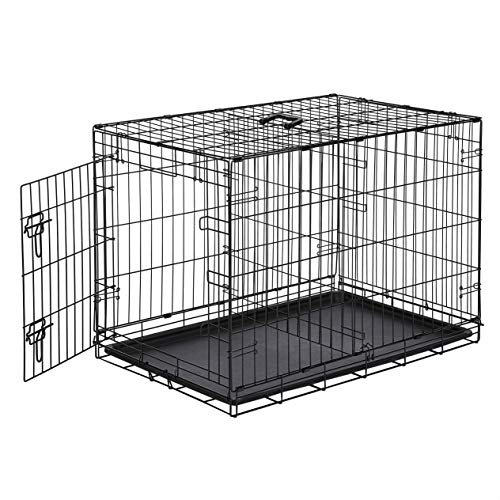AmazonBasics Single Door Folding Metal Dog Crate Kennel with Tray, 36 x 23 x 25 Inches