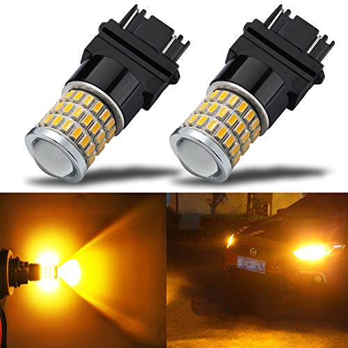 iBrightstar Newest 9-30V Super Bright Low Power 3156 3157 3057 4157 LED Bulbs with Projector Lenses Replacement for Front/Rear Turn Signal Blinker Lights or Brake Tail Parking Lights, Amber Yellow