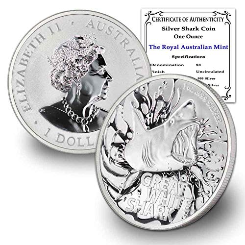 2021 AU 1 oz Australian Great White Shark Silver Coin (in Capsule) Brilliant Uncirculated with Certificate of Authenticity by CoinFolio $1 BU