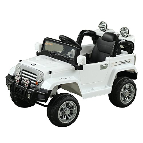 Aosom Kids Ride-on Car, Off-Road Truck with MP3 Connection, Working Horn, Steering Wheel, and Remote Control, 12V Motor, White