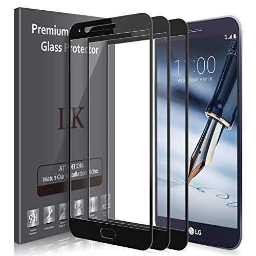 [3 Pack] LK Screen Protector for LG Stylo 3 Plus, [Full Cover] Tempered Glass 9H Hardness, Scratch-resistant (Black)