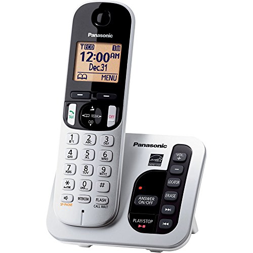 Panasonic Expandable Cordless Phone System with Answering Machine, Call Block and High Contrast Displays and Keypads - 1 Cordless Handset - KX-TGC220S (Silver/Black)