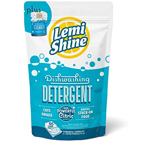 Lemi Shine Natural Dishwasher Pods, 65 Count, Powder & Gel Dishwasher Detergent with Powerful Citric Acid Extracts, All-in-One Dishwasher Soap