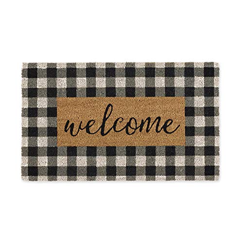 DII CAMZ11552 Home Natural Coir Doormat, Indoor/Outdoor, 18x30, Checkers Welcome