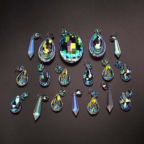 H&D 18pcs Colorful Lamp Prisms Parts with Octagon Bead Chandelier Glass Crystals Hanging Drops Pendants