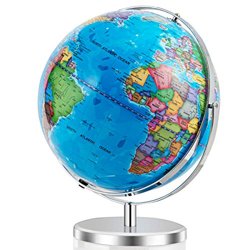 Goplus Desktop World Globe, Educational Geographic World Globe with LED Lights for Kids and Adults, 720° Rotation Decorative Globe, Easy to Read Labels Over 4000 Locations for Classroom, Office