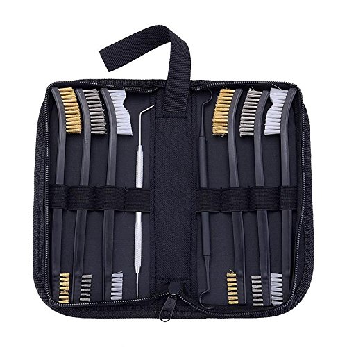 BOOSTEADY Gun Cleaning Brush & Pick Kit in Zippered Organizer Carry Case (8 Pieces) - Double End Brass Steel Nylon Bristle Brushes & Metal Polymer Picks