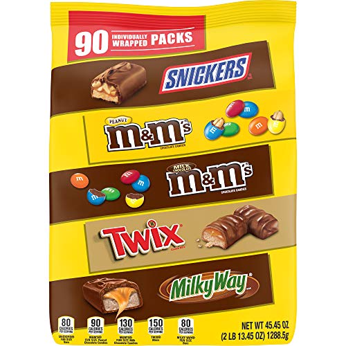 SNICKERS, M&M'S Milk Chocolate, M&M'S Peanut, TWIX & MILKY WAY Halloween Candy Variety Mix, 45.45 Ounces, 90 Pieces