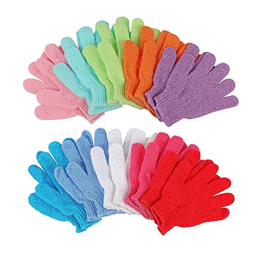 10 Pairs Double Sided Exfoliating Gloves Body Scrubber Scrubbing Glove Bath Mitts Scrubs for Shower, Body Spa Massage Dead Skin Cell Remover, 10 Colors