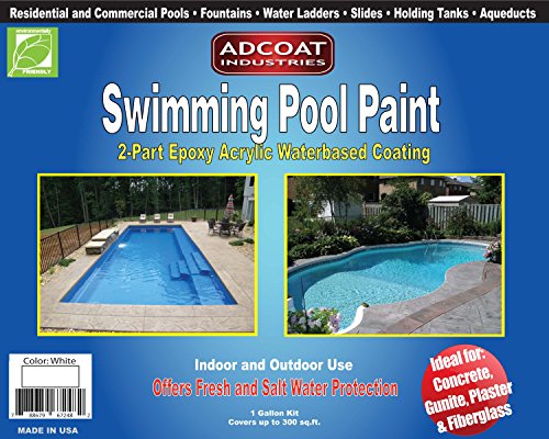 AdCoat Swimming Pool Paint, 2-Part Epoxy Acrylic Waterbased Coating, 1 Gallon Kit - White Color