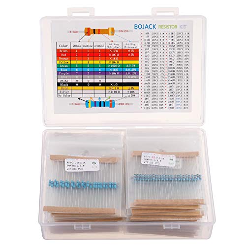 BOJACK 1350 Pcs 50 Values Resistor Kit 0 Ohm-5.6M Ohm with 1% 1/4W Metal Film Resistors Assortment