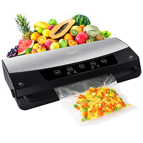 Belifu Vacuum Sealer Machine, Automatic Vacuum Air Sealing System For Food Savers with Starter Kit, Compact Design, Dry & Moist Food Modes, Built-in Cutter, LED Indicator Lights, Compact Design for Sous Vide and Food Storage (Stainless Steel)