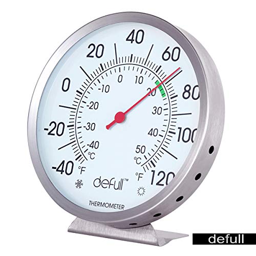 defull 5 inch Indoor Outdoor Thermometer Stainless Steel Wall Thermometer High Precision Weather Dial Thermometer with Mounting Bracket for Patio, Pool, Kitchen, Garden, Wall and Room Decorative