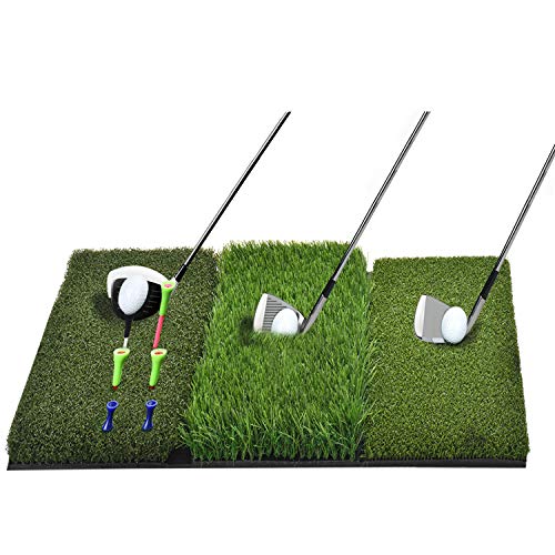 SUNHOO Golf Hitting Mat Large, Turf Grass 3-in-1 Collapsible Chipping Mat with Tees, Launch Pad for Backyard, Practice Putting Green Training Aids, Indoor | Outdoor