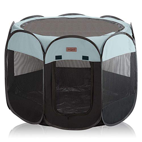 Pet Playpen for Indoor Cats and Small Dogs - 23” Tall x 30” Wide - Claw-Proof Mesh, Thick Zippered Foldable Pet Playpen - Travel Cat Kennel/Cat Crate with 10 Second Setup - Animal Playpen (Slate Gray)