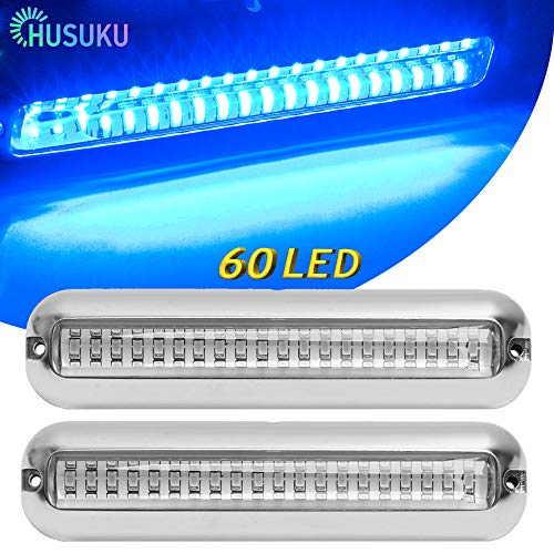 HUSUKU SOOP3 PRO Blue 12~36V 60LED Waterproof Stainless Steel Underwater Boat Lights/Boat High-Intensity LED Clear Lens Pontoon Marine/Boat Transom Light