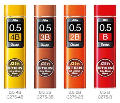 Pentel Ain Stein Mechanical Pencil Lead, 0.5mm B,2B,3B,4B (40 Leads) 1 Each + Original 5 Colors Sticky Notes