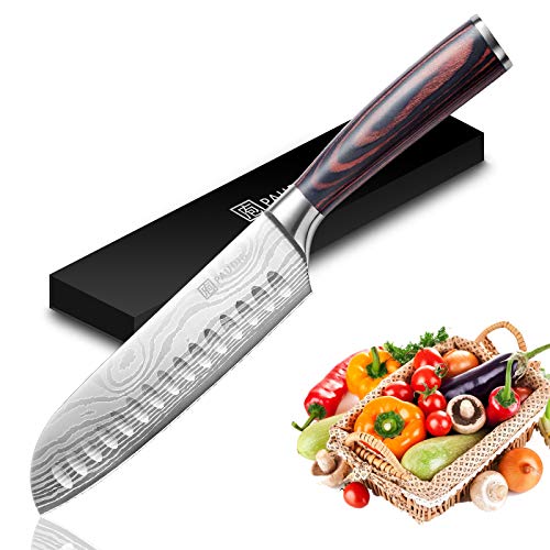 Santoku Knife - PAUDIN Super Sharp Kitchen Knife, 7 inch Multifunctional Asian Knife, German High Carbon Stainless Steel Cooking knife, Ergonomic Handle