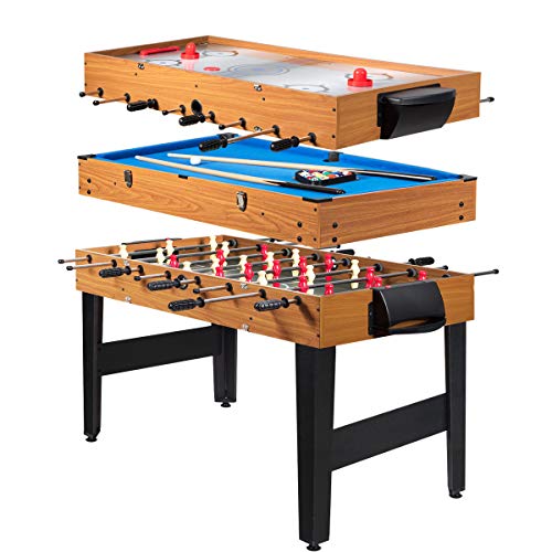Giantex Multi Game Table, 3-in-1 48' Combo Game Table w/Soccer, Billiard, Slide Hockey, Wood Foosball Table, Perfect for Game Rooms, Arcades, Bars, Parties, Family Night