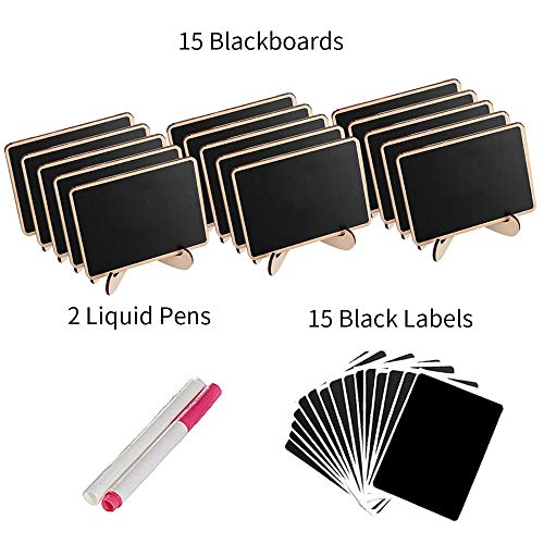 POWSTRO K 15 PCS Wood Mini Chalkboards Signs with Support Easels, Place Cards, Small Rectangle Chalkboards Blackboard for Weddings, Birthday Parties, Message Board Signs and Event Decorations