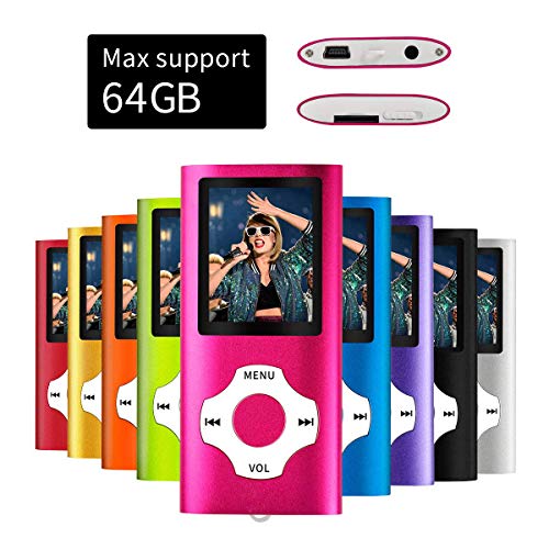Mymahdi MP3/MP4 Portable Player,1.8 Inch LCD Screen,Max Support 64GB,Pink