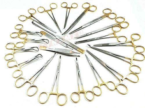 Cynamed-Gold Premium German 82 Pcs Veterinary Instruments Set -Include Kelly Forceps- Mosquito Forceps -Carmalt Forceps -Backhaus Towel Clamp- Mayo Metzenbaum Scissors- All in ONE